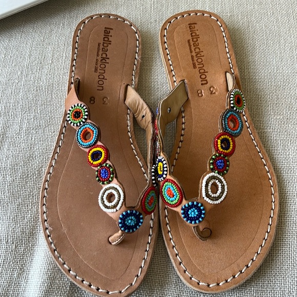 Free People NWT laidback London Fun Tribal Flip Flop hand beaded sandal 🌈 🙏 - Picture 13 of 14